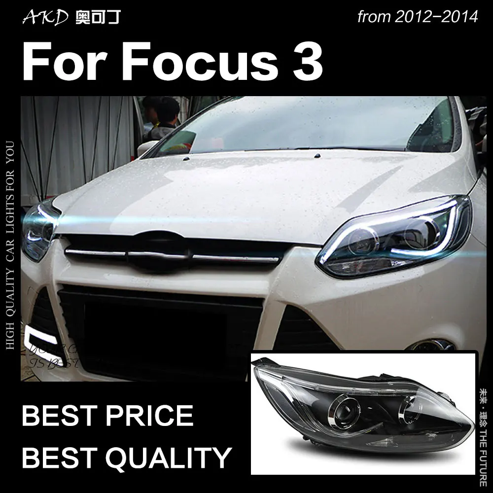 АКД автомобильный Стайлинг для Ford Focus фары 2012 2014 3 светодиодный DRL Hid головной