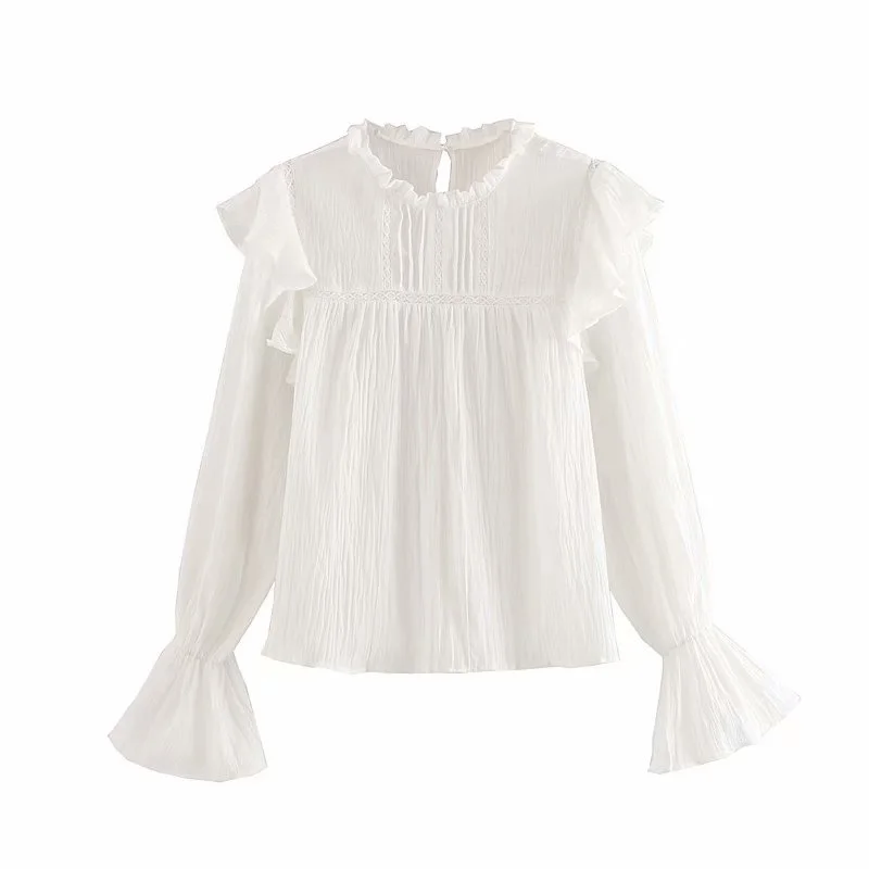 Женская белая рубашка Осенняя длинная Повседневная Милая женская с круглым