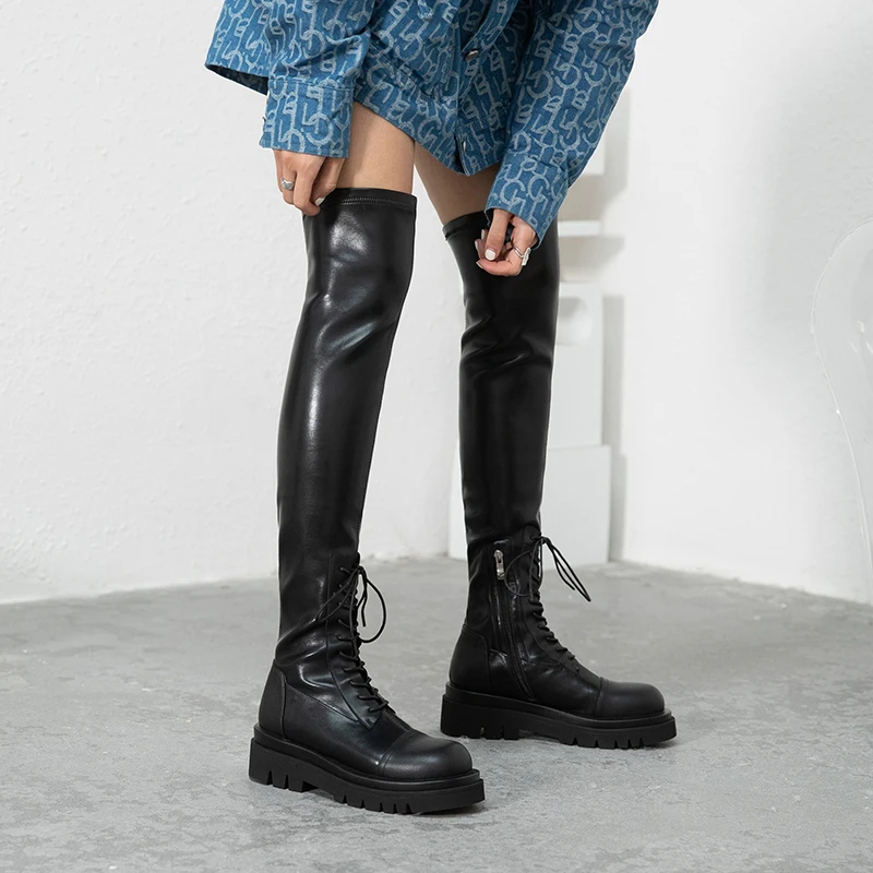 

Leather plus size Martin boots women 2020 winter thick-soled over-the-knee boots fashion women's thin boots black stretch boots