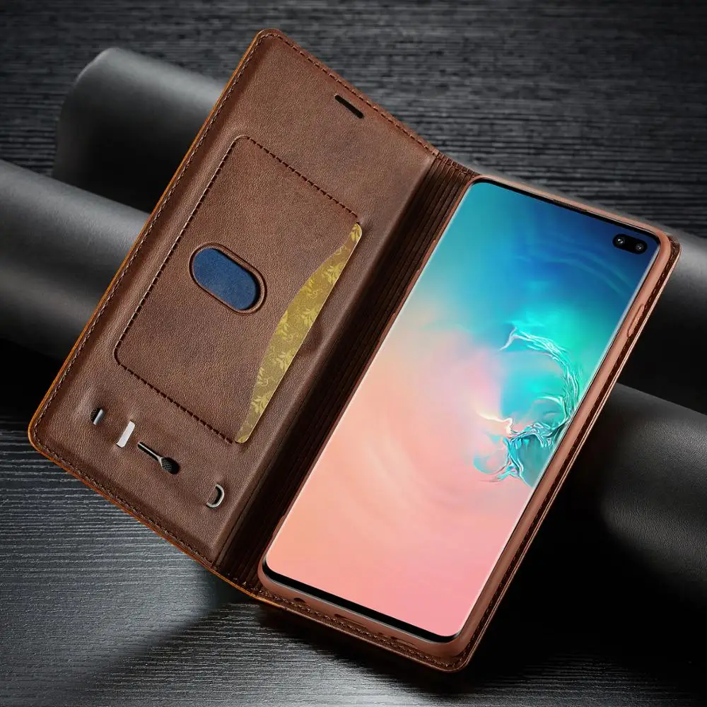 Роскошный кожаный чехол для телефона Samsung Galaxy S10 с отделением кредитных карт