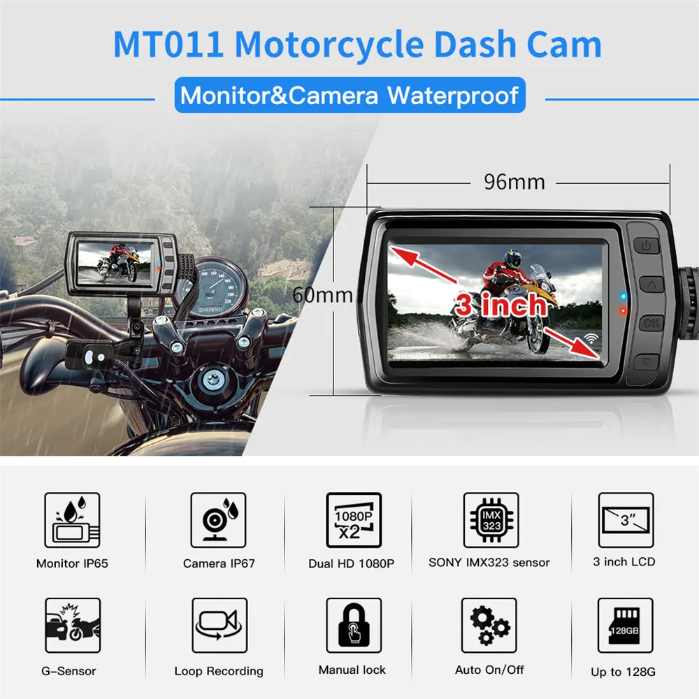 

WonVon 3 inch LCD Motorcycle WiFi Camera Waterproof MT011 Dash Cam DVR Dual HD 1080P Moto GPS Recording Camera Loop Recording