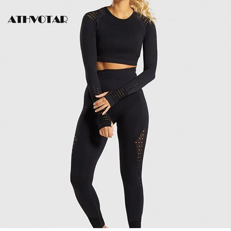 Женский бесшовный укороченный топ ATHVOTAR Спортивная футболка с длинным рукавом