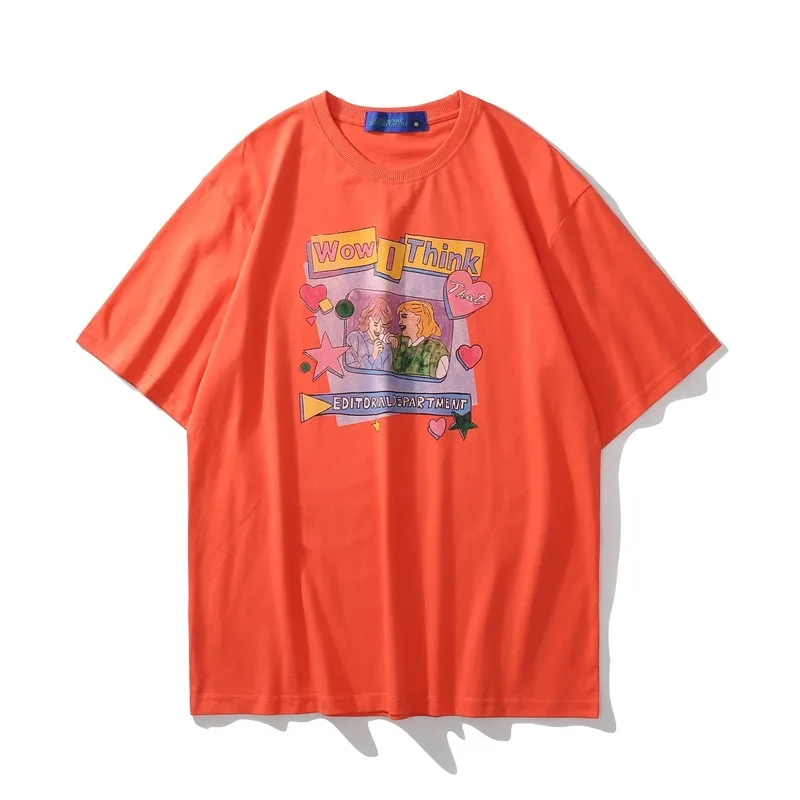 

Lawfoo2021 Spring and Summer New National Fashion Men's Cartoon Casual Letter Printed Men's Loose Short Sleeve T-shirt