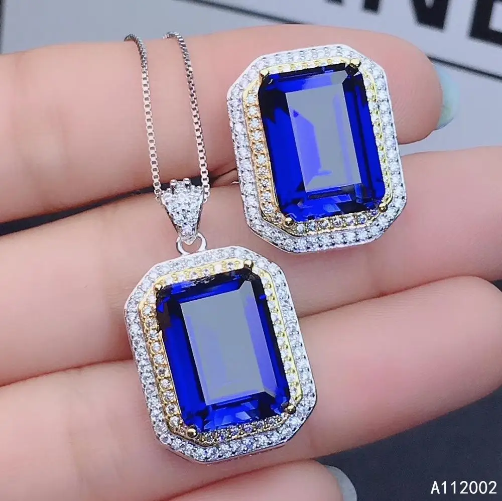 

KJJEAXCMY fine jewelry natural sapphire 925 sterling silver women pendant necklace ring set support test fashion hot selling