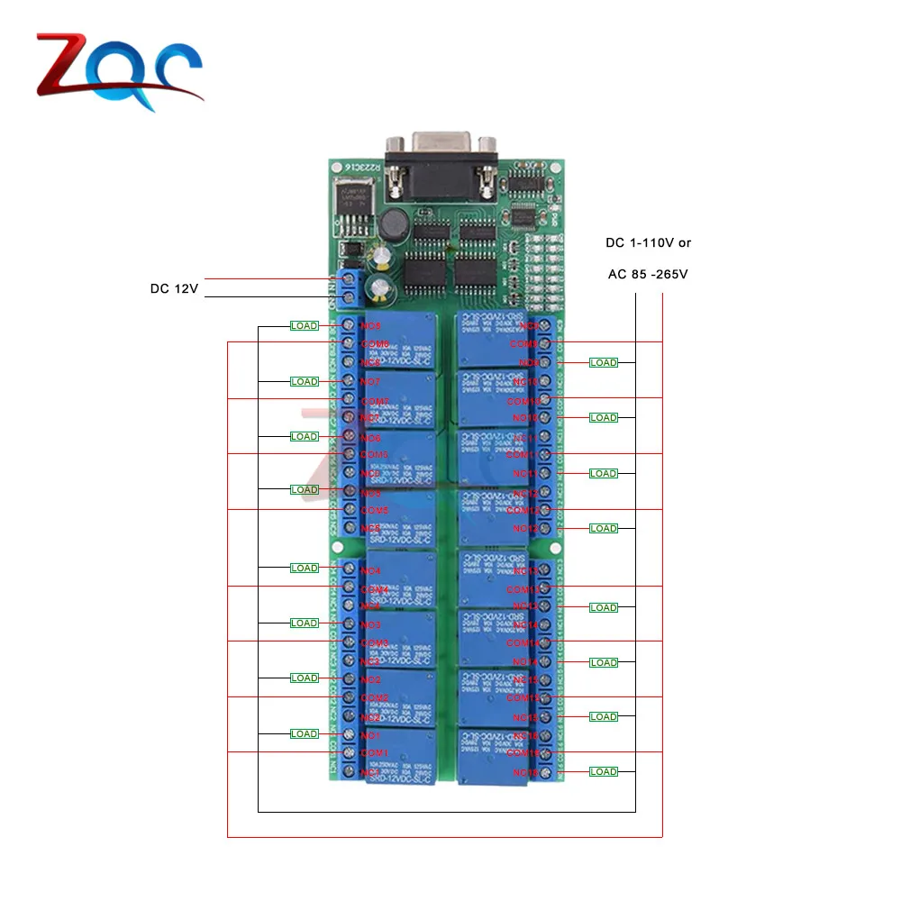 DC 12V R223C16 16-канальный видеорегистратор релейных платов RS232 DB9 женский Интерфейс