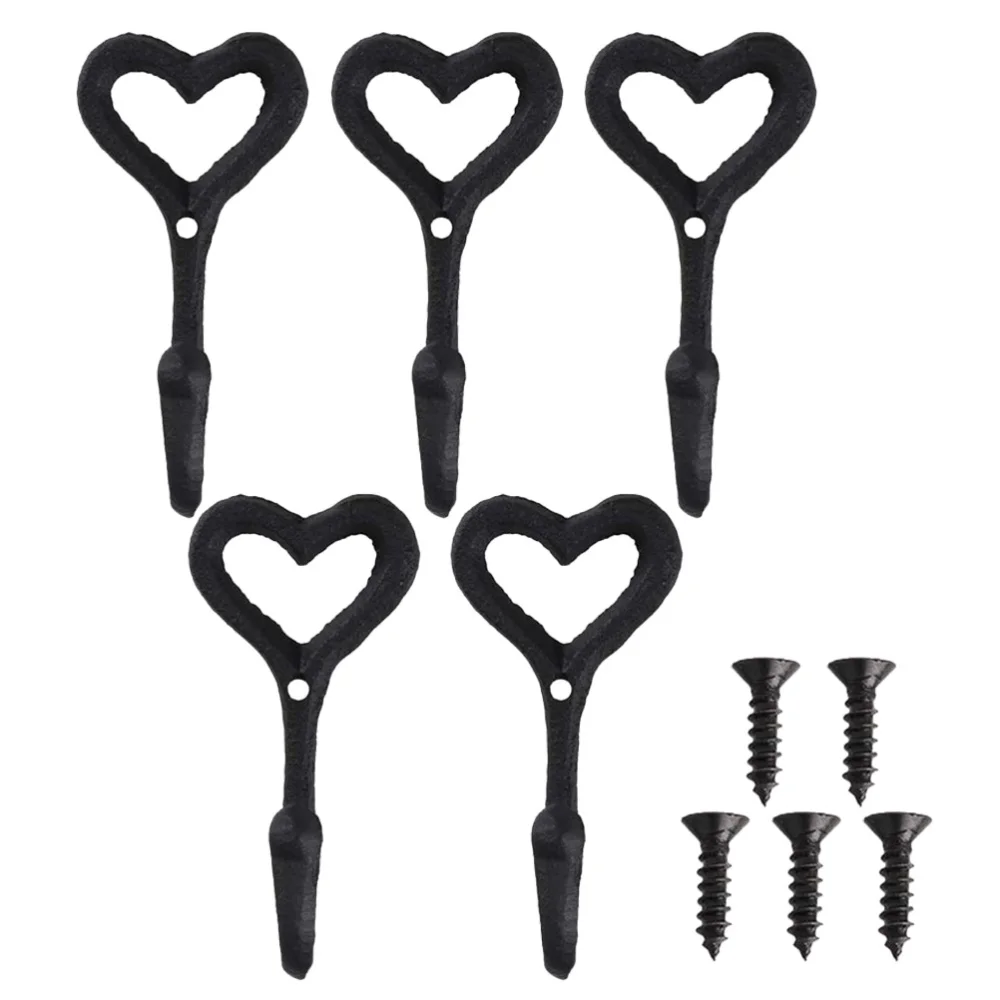 

5Pcs Heart Hooks Iron Art Hooks Wall Hanger Love Shaped Hooks Home Decor