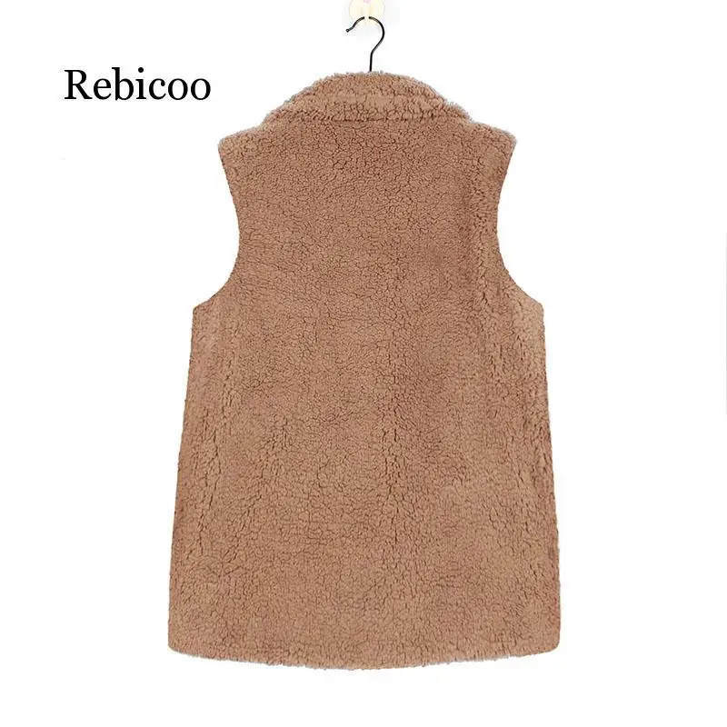 

Autumn Faux Fur Sleeveless Waiscoat Women Winter Loose Fur Vest Camel Plush Coat Ladies Streetwear Outerwear Fur Jacket