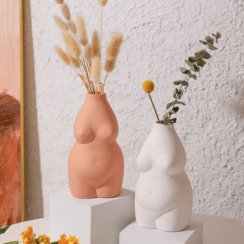 

Nordic style ceramic art body flower pot desktop ornaments abstract vase dried flower arrangement plant potted home decoration