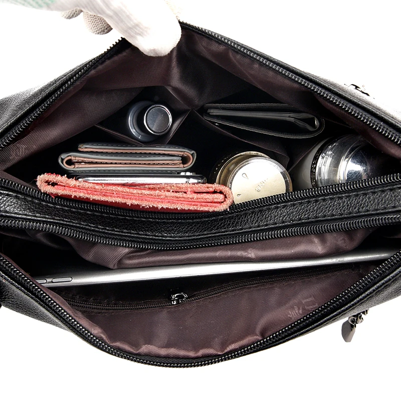 

Multi-pocket Women's Crossbody Handbags Luxury Soft Leather Messenger Bag Solid Color Shoulder Bag High Capacity Lady Travel Bag