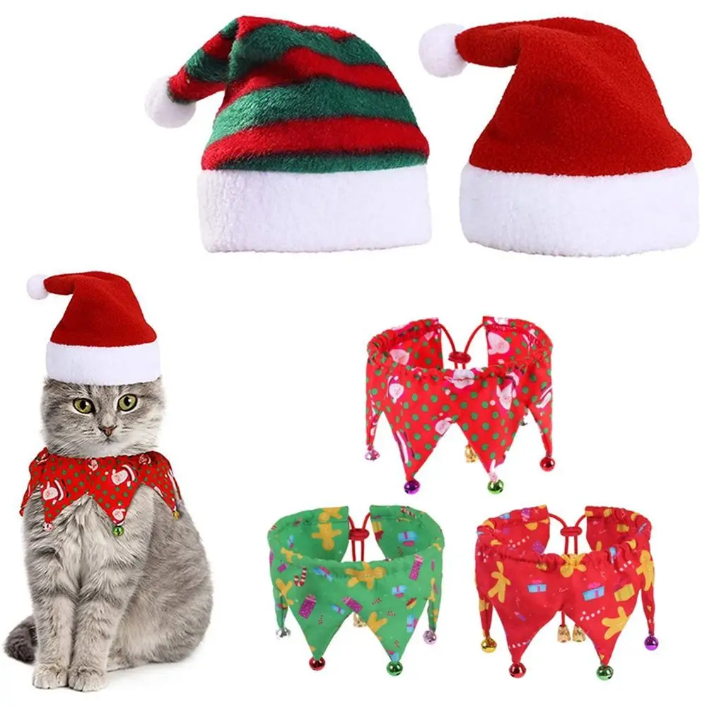 

Christmas Cats Adjustable Collar with Bells Pets Hat Scarf Bow Tie Costume Accessories Decoration For Kittens Puppy Small Dog