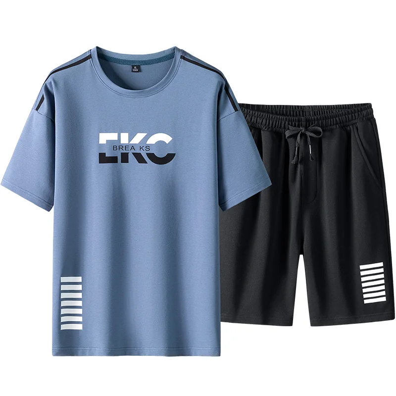 Короткий рукав комплект для мужчин однотонный спортивный костюм летний модный
