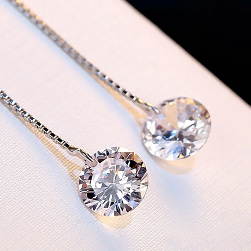 Cute Female Crystal Drop Earrings Line Tassel CZ Rhod Boho Wedding Jewelry Long Dangle diamond earrings | Украшения и аксессуары
