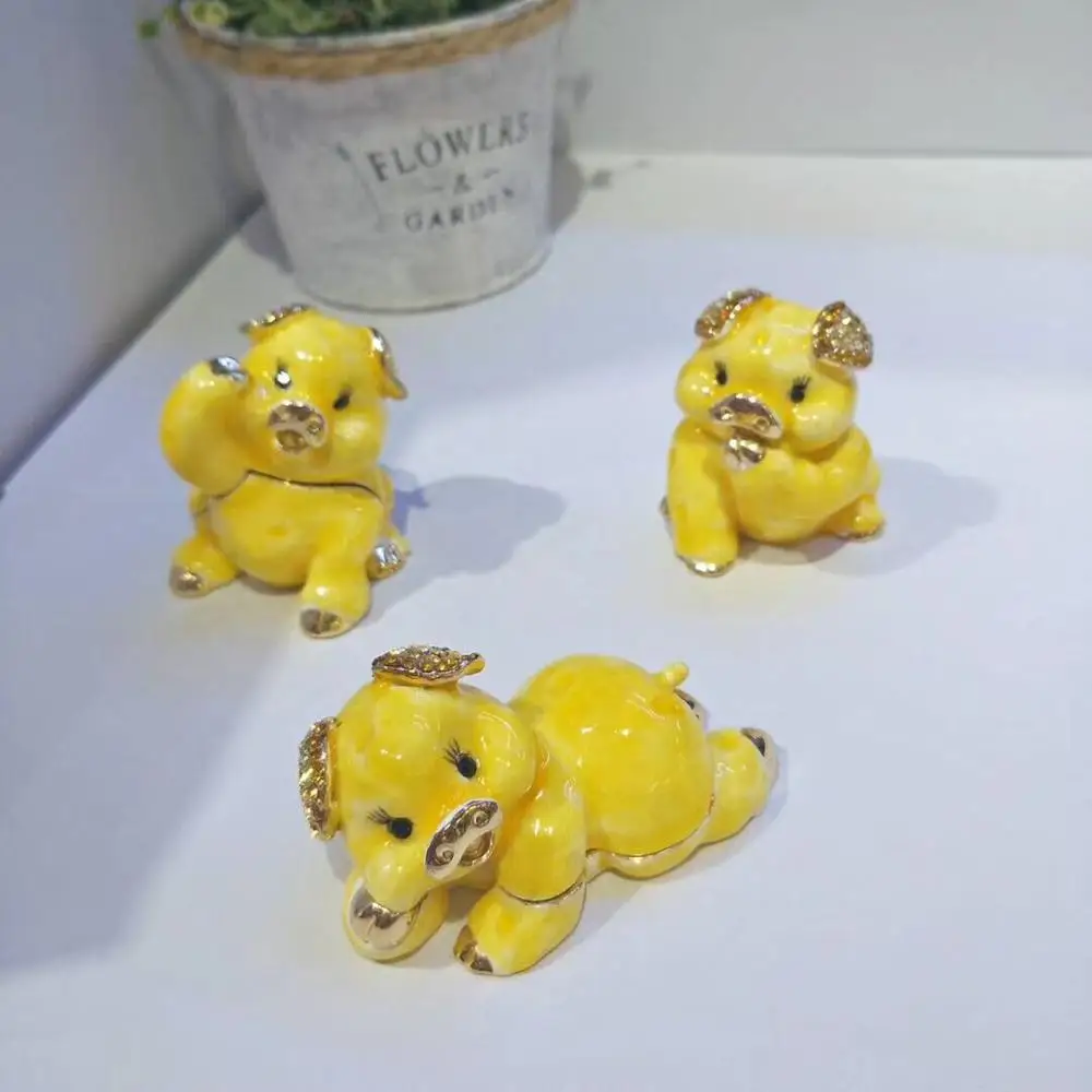 Pig Jewelry Trinket box Bejeweled Figurine Crystal Pig Jewelry Jewelry Trinket Box Enamel Pig Trinket Gift Display Box