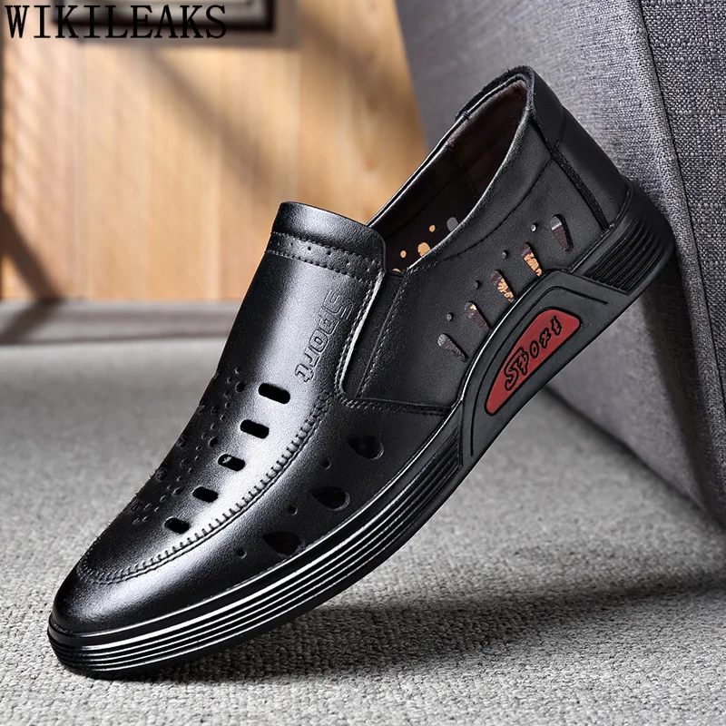 

Brown Mens Shoes Genuine Leather Classic Mens Loafers Summer Shoes Hollow Out Slip on Shoes Men 2022 Breathable Zapatos Hombre