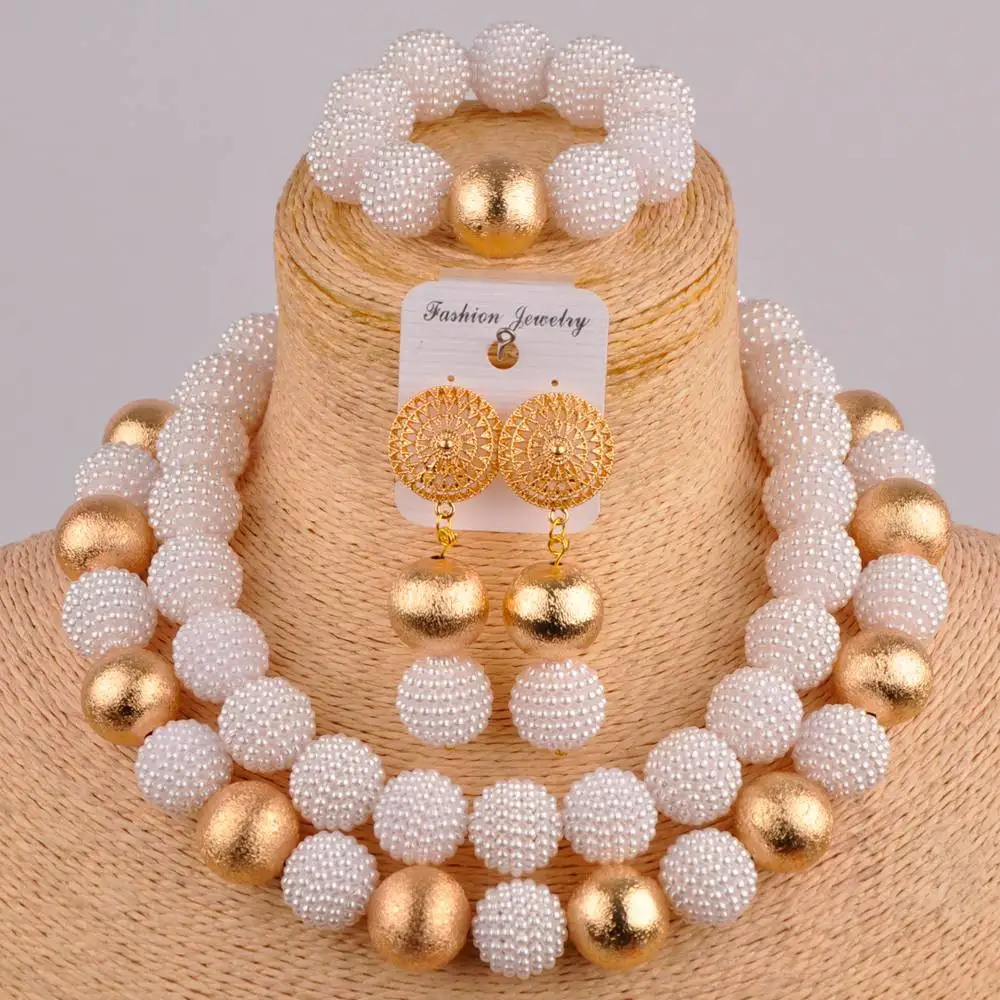

white costume necklace african jewelry set simulated pearl bead nigerian traditional wedding set FZZ72