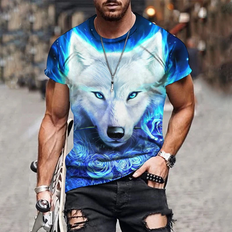

Male Fashion T-shirt Male 2021 Newest 6XL Wolf 3D Print Animal Cool Funny T-Shirt Men Short Sleeve Summer Tops T Shirt Tshirt