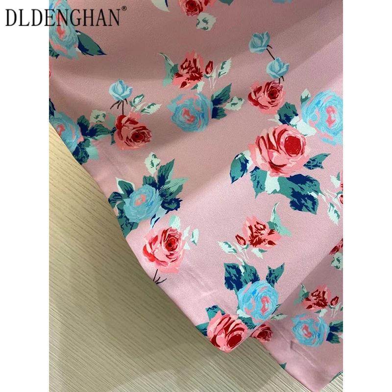

DLDENGHAN Fashion Rose Flower Print Spring Dress Women's Long Sleeve Lace Beading Vintage Short Dresses 2021 Designer New