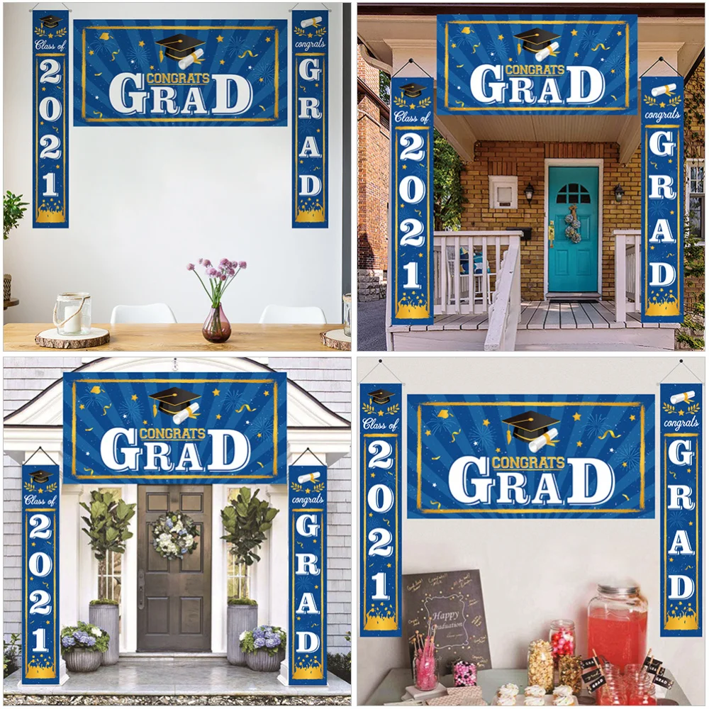 

1 Set 3pcs 2021 Graduation Theme Hanging Sign Graduation Party Front Door Flag