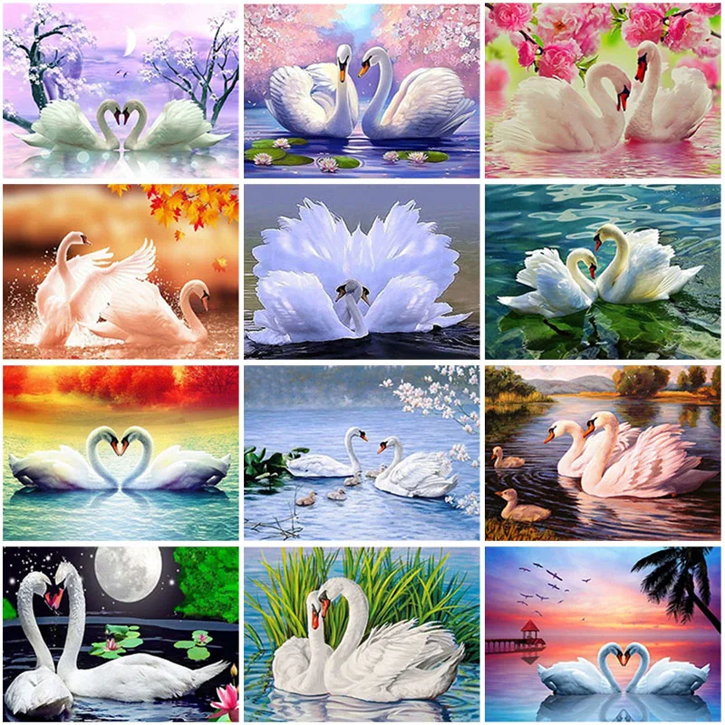 

Lake Scenery DIY 5D Diamond Painting Cross Stitch Kits Swan Full Round Drill Rhinestones Mosaic Diamond Embroidery Home Decor