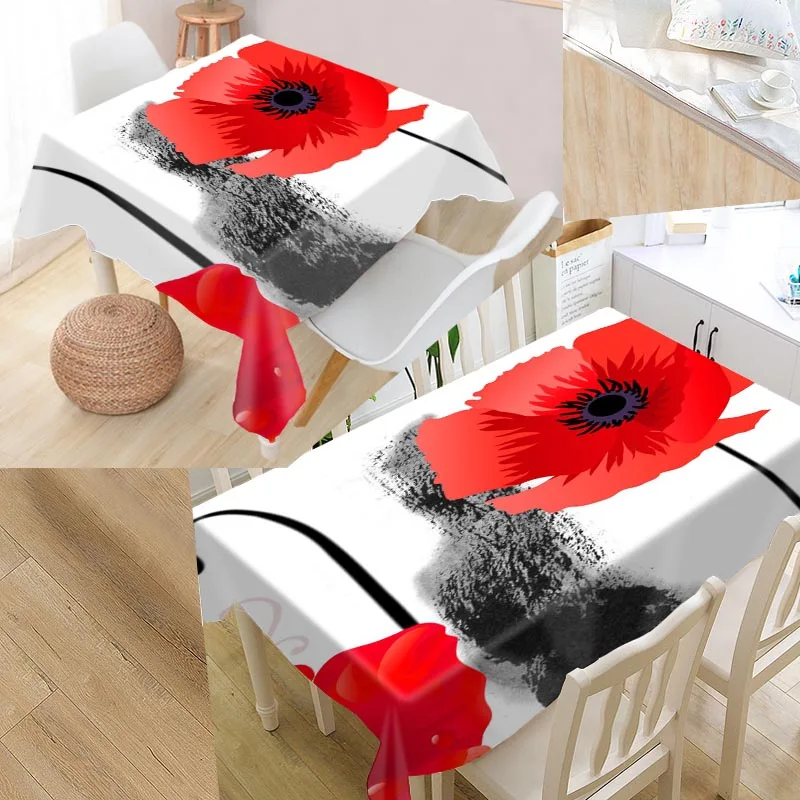

Custom Poppies Flowers Table Cloth Oxford Fabric Rectangular Waterproof Oilproof Table Cover Family Party Tablecloth