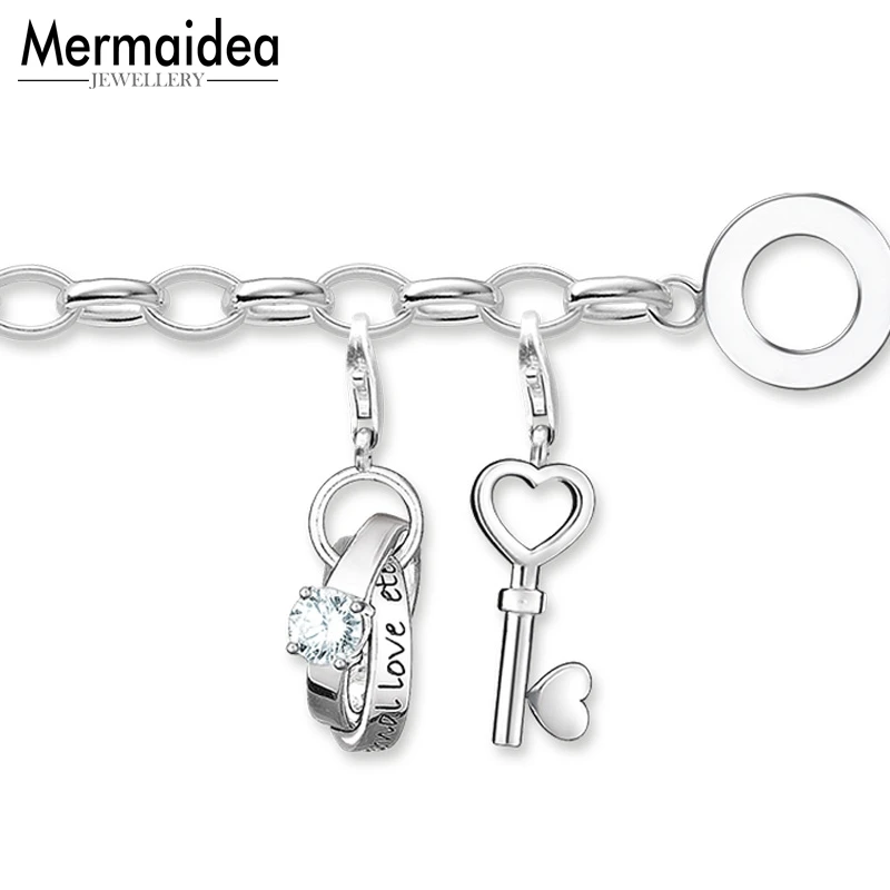 Женский браслет с шармами Love Key ювелирное изделие серебряным покрытием