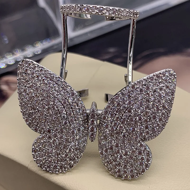 

European and American new style full diamond zircon butterfly wings open joint ring ring INS fashion luxury fairy wild