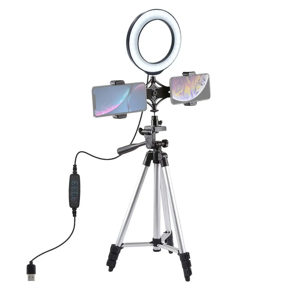 

6.2-Inch Dimmable Light Selfie LED Ringlight USB Ring Lamp Dual Phone Clip With Tripod Stand For Youtube Live Video Streaming