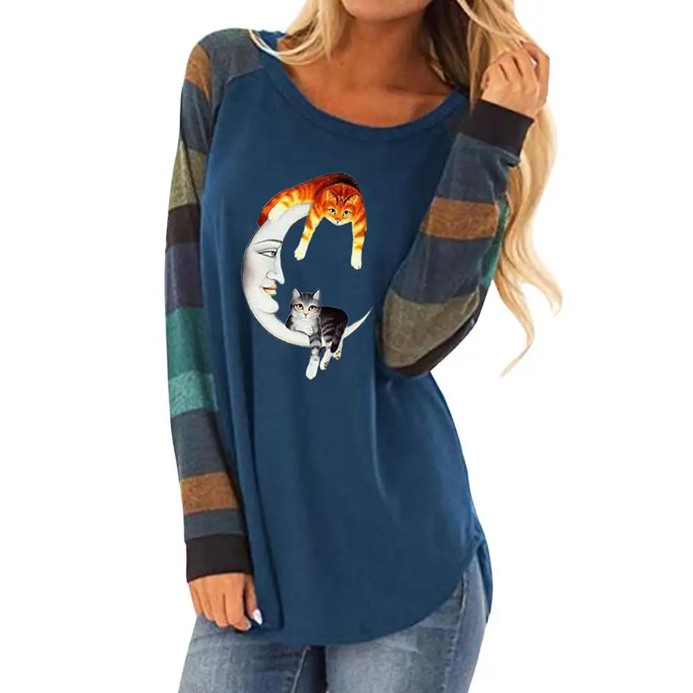 

Autumn Printed Pullover Women Long Sleeve Crew Neck T-shirt Ladies Loose Casual Tee Tops Blouse