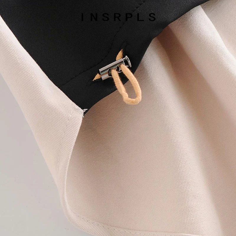 

INSRPLS Women Fashion Back Pleated Patchwork Loose Hoodies Vintage Long Sleeve Pockets Female Pullovers Chic Tops