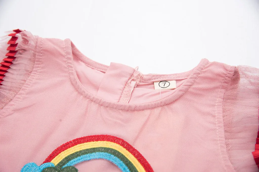 Многослойное платье принцессы с бахромой для девочек Радужное без рукавов