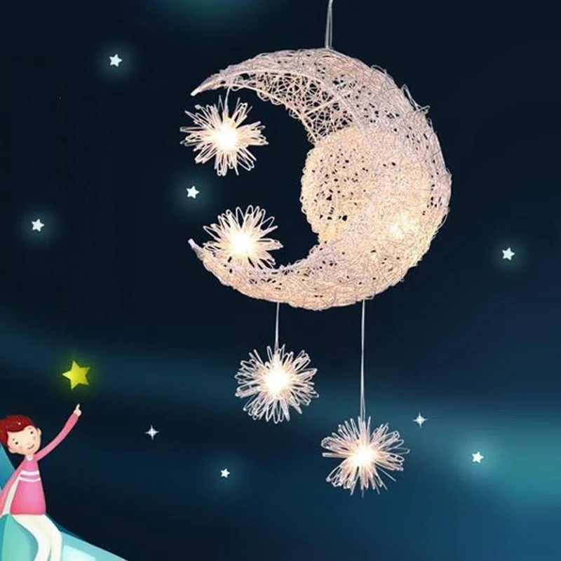 Креативная Современная Звездная люстра с Луной для детской спальни подвесное