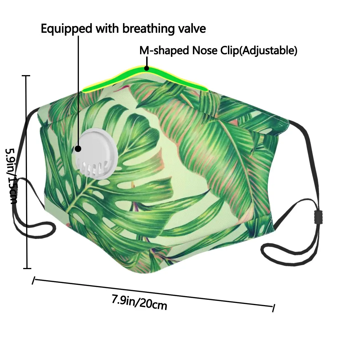 

Tropical Palm And Monstera Leaf Mask with Breathing Hole and Filter Reusable Dustproof Mask Windproof