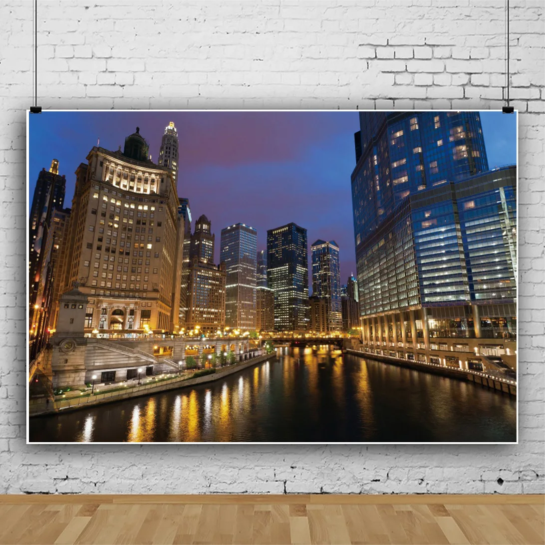 

City Night View High-rise Riverside Children Portrait Photography Party Backdrops Photocall Background Studio Shooting