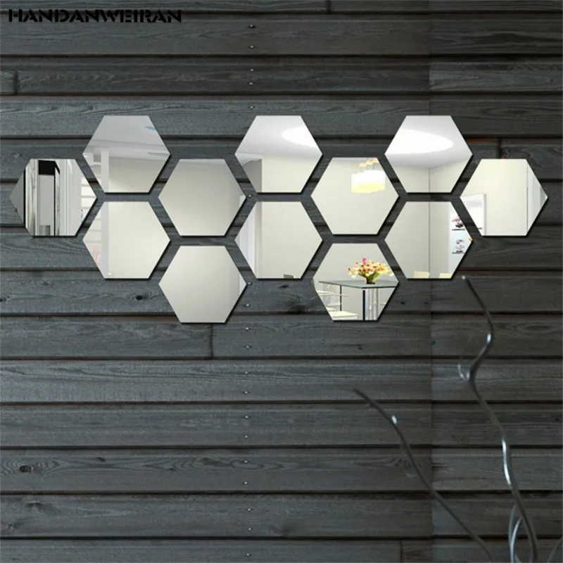 6 шт./упаковка 12 см Акриловые зеркальные стерео наклейки на стену шестигранные