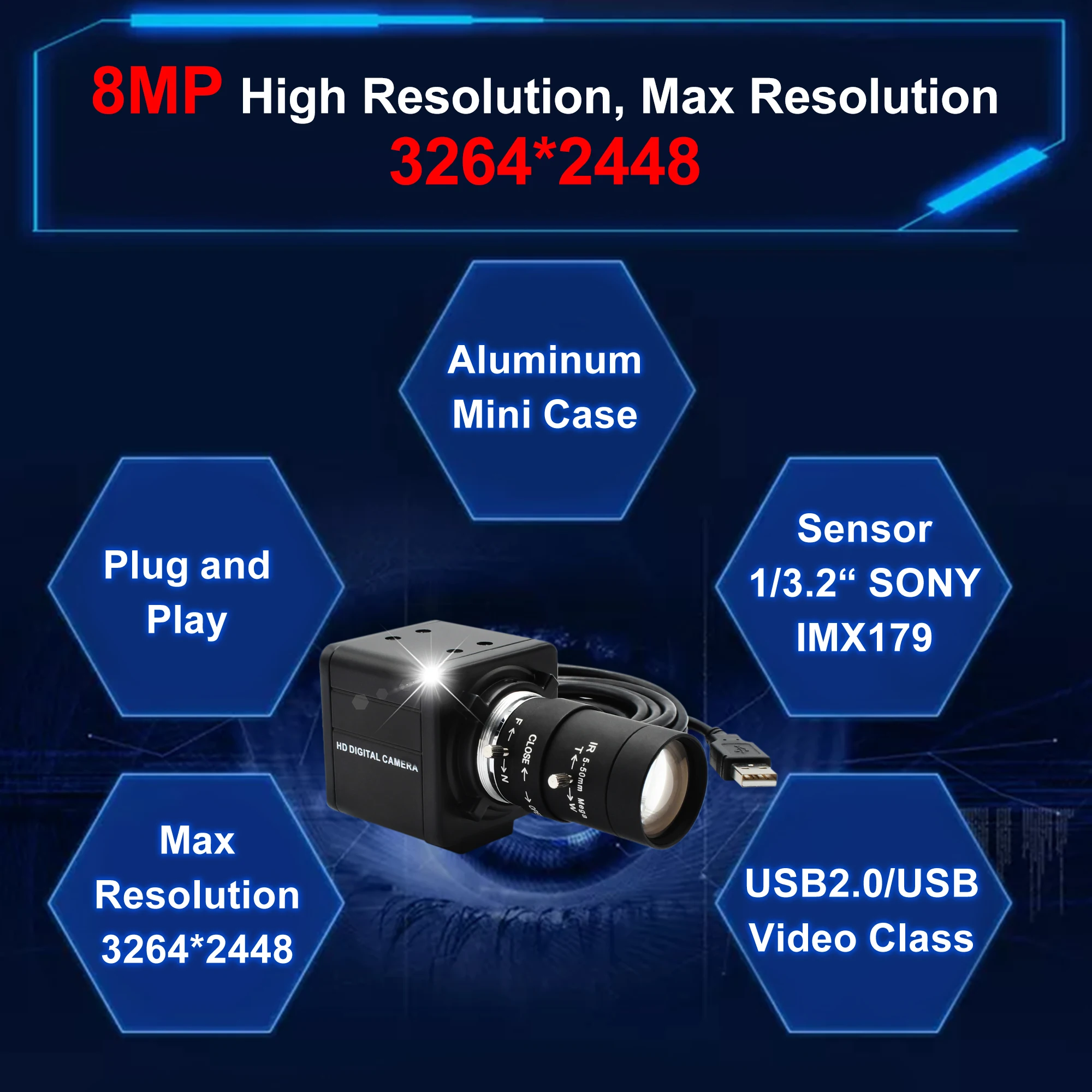 Веб камера 8 Мп с высоким разрешением 2448P USB Sony 1/3.2 IMX179 штекер датчика и палитра 5 50