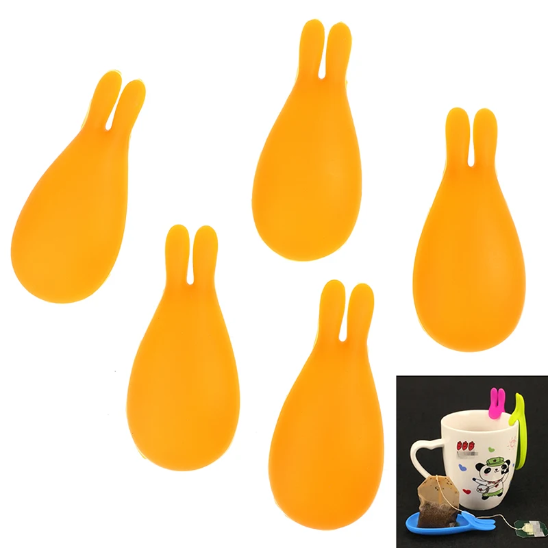 

5 pcs Tea Bag Holders Rabbit Shape Tea Bag Holders Silicone Mug Kitchen Gift Candy Colours Cute Gift