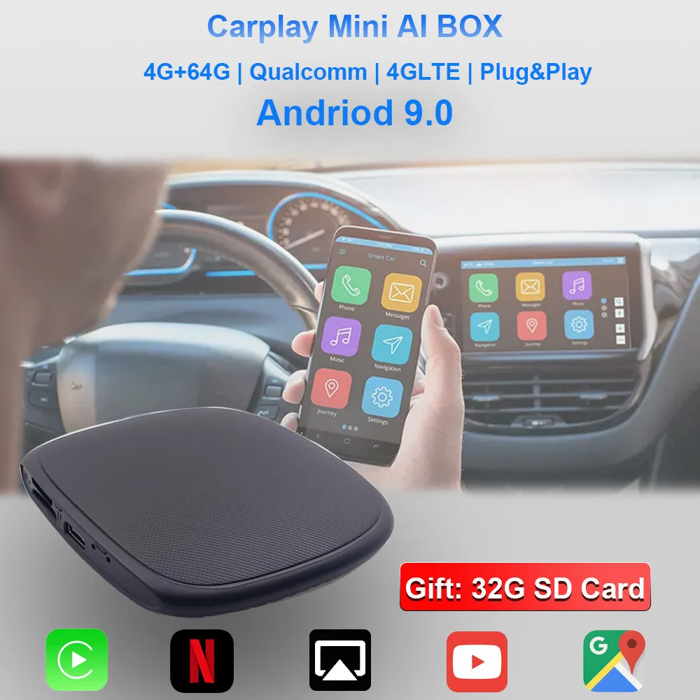 

Беспроводной мини-приставка для игр Carplay с ИИ-приставкой, Apple Iphone, Carplay, Youtube, Netfix, Bluetooth, Android-приставка, автомобильное радио для телефона Mazda