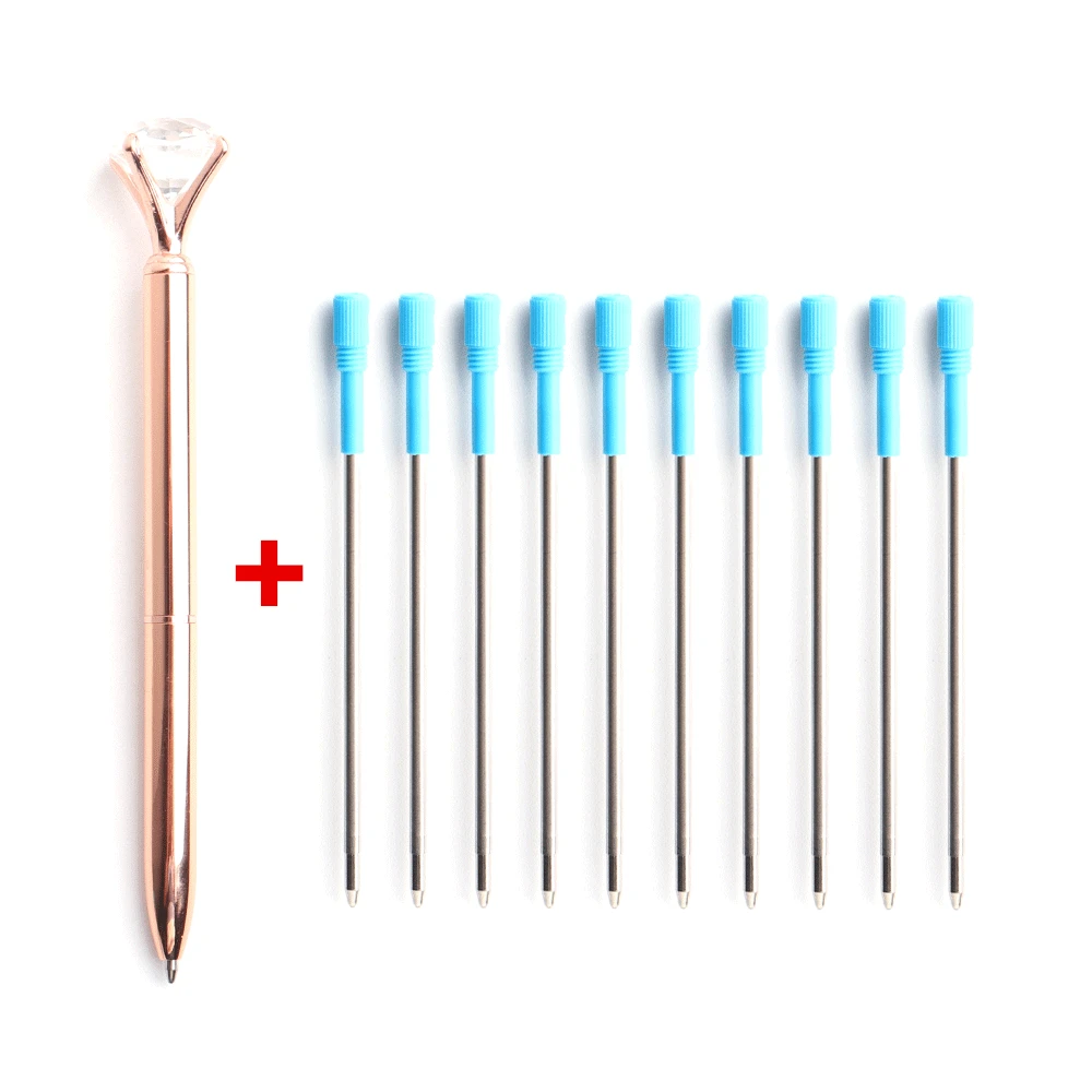 

1+10Pcs/Set Big Diamond Crystal Pen Gem Ballpoint Pens Metal Ball Pen Refills Kawaii Magical Pen Fashion School Office Supplies