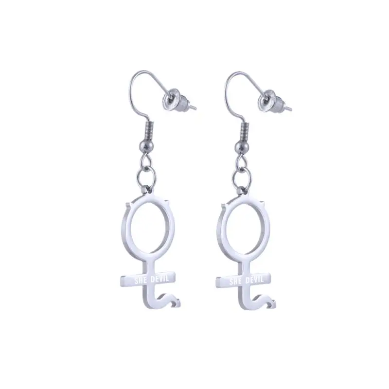 

Women Earrings Stainless Steel Internet Girl She Devil Female Symbol Gothic Streetwear Heart Earrrings Women Jewerly Accessories
