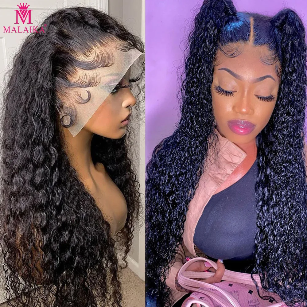 Malaika Deep Wave Frontal Wig Transparent Lace Wigs Wet And Wavy Deep Curly Lace Front Human Hair Wigs  13x4  Brazilian Water