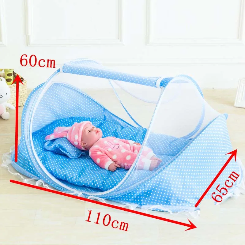 2 Pcs/ Set Baby Netting Bedding Cribs Pink Foldable Mosquito Nets Tent Pillow Blue Dot Portable Child Crib Sleep Net | Мать и ребенок