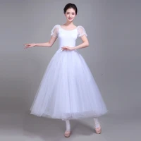 elegant women girl ballet dance dress puff sleeve swan tutu ballroom dancewear 904 a424