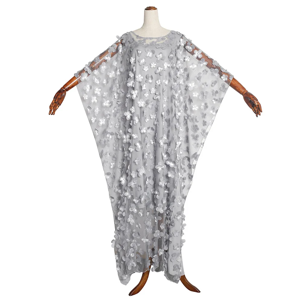 

2021 New African Dresses For Women Nigerian Clothes High Quality Big Size Party 3D Flower Embroidery Robe + Vest Skirt 8 Colors