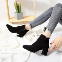 6cm thick heel suede woman boots pointed toe ankle boots woman occident style sexy short tube boot square heel shoes boots women