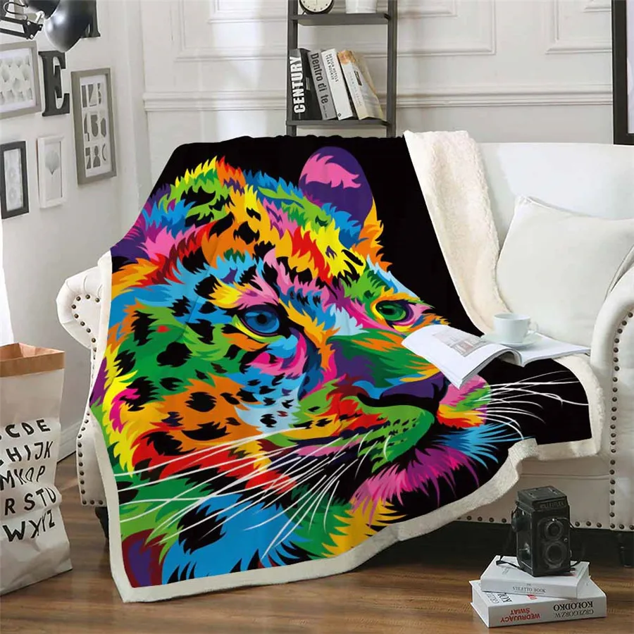 

Bohemian Colorful Animal Sherpa Blanket Bedspread Velvet Plush Soft Comfortable Home Camping Aircraft Blankets Lion Tiger