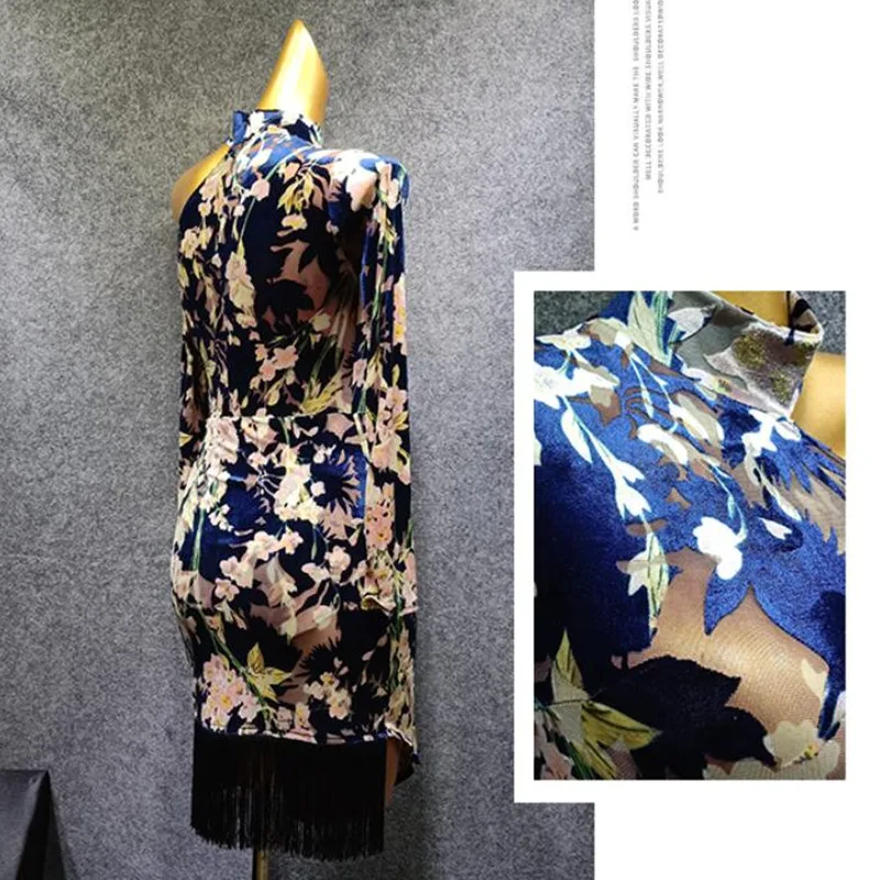 Платья для латиноамериканских танцев с принтом распродажа бархатное платье