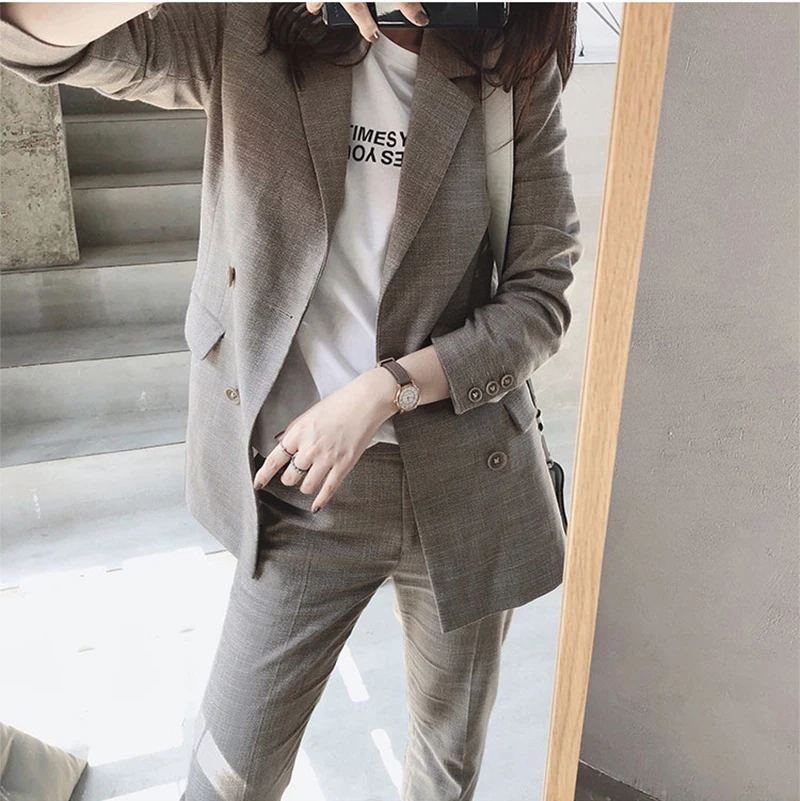 Женский костюм из 2 предметов повседневный Блейзер брюки с высокой талией