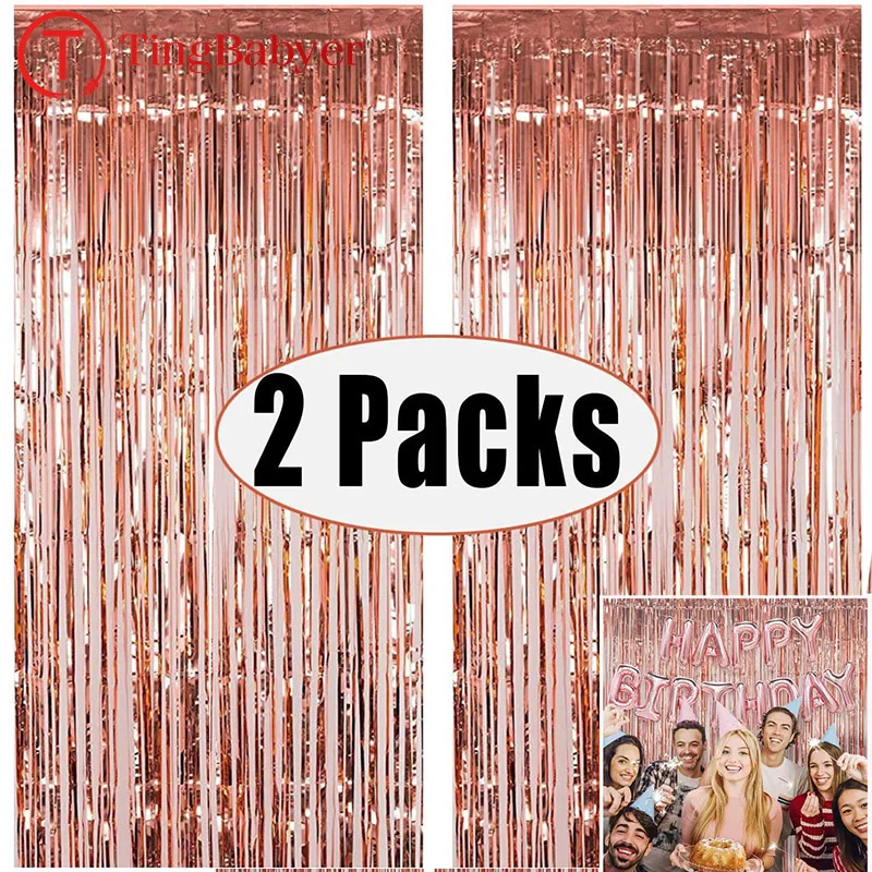 2pcs Tinsel Fringe Curtain Happy Birthday Party Decoration Adult Kids Boy Girl 1st 2 3 4 5 6 10 13 14 18 21 30 35 40 50 Year Old