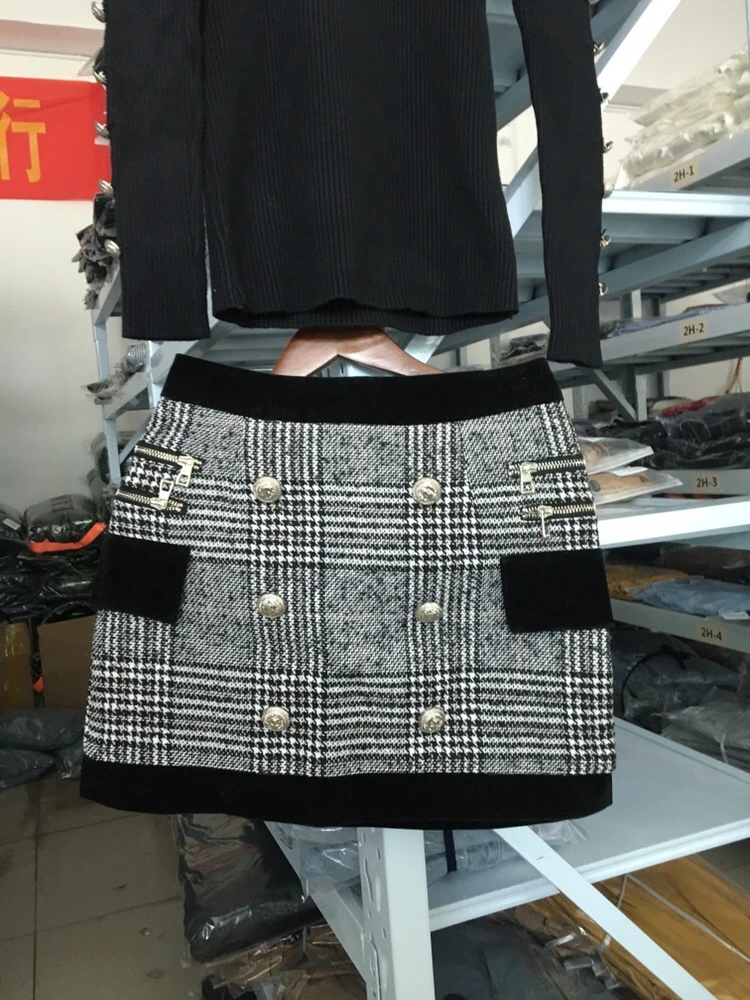 DEAT, Осень-зима, женский свитер с длинным рукавом, металлические кнопки льва, водолазка, вязаный пуловер, свитер, клетчатая юбка, комплект из двух предметов, MH108