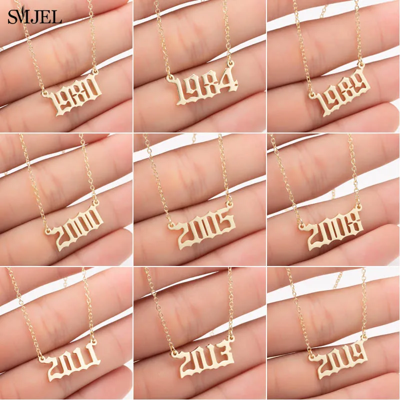 SMJEL Personalize Year Number Necklaces for Women Birth Special Date 1982 1989 2000 1999 Birthday Gift from 1980 to 2022